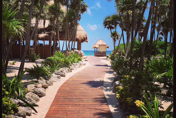 Paradise Beach near Hyatt Zilara Riviera Maya with soft white sand and clear turquoise Caribbean waters