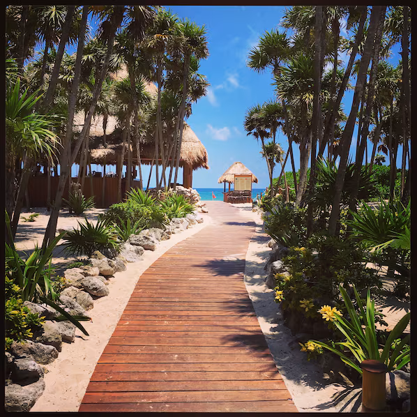 Paradise Beach near Hyatt Zilara Riviera Maya with soft white sand and clear turquoise Caribbean waters